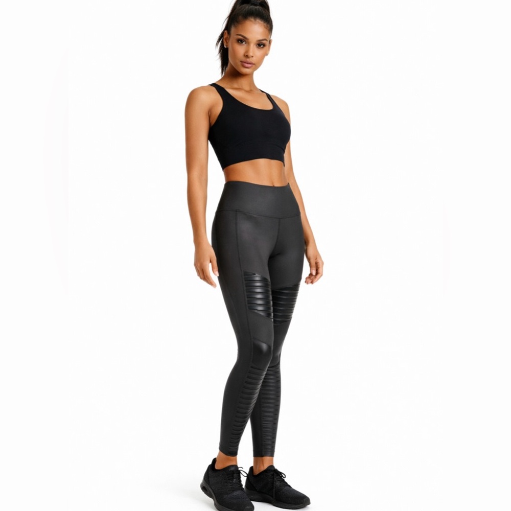 ALO High-Waist Moto Work out Legging in Anthracite/Anthracite Glossy Sz M